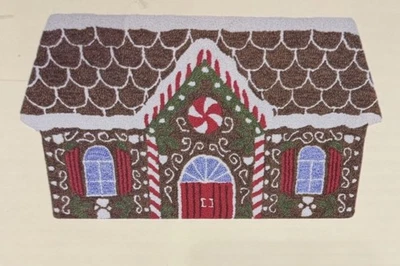 Christmas Gingerbread House Rug Hand Hooked Carpet Memory Foam Padding 22” x 38” - Image 1 of 4