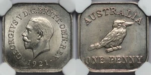 NGC Graded MS66 Australia 1921 Pattern Kookaburra Penny Square Coin Top Pop - Picture 1 of 3