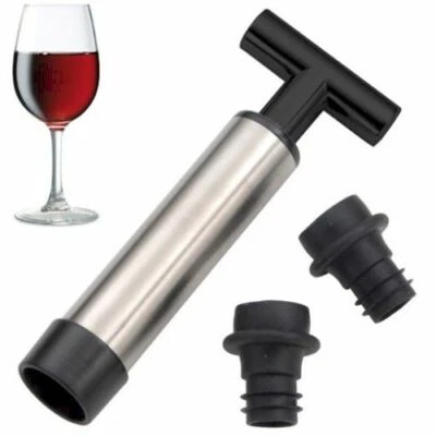 POMPA SALVA VINO BOTTIGLIA CON 2 TAPPI PER VUOTO SOTTOVUOTO ERMETICO FRESCHEZZA - Immagine 1 di 4