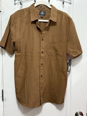 Volcom Date Knight Button Up Shirt Men’s M Mud Brown Classic Collared Top NWT - Image 1 of 4
