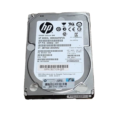 HP MM0500FBFVQ 605832-001 500GB 2.5" 6G DUAL PORT 7.2K SAS MDL HARD DRIVE - Image 1 of 4