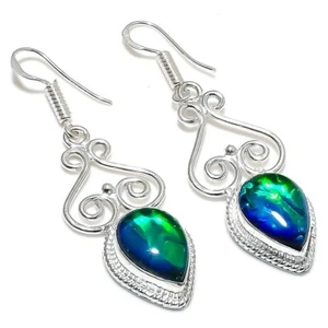 Triplet Opal Gemstone Handmade 925 Sterling Silver Jewelry Earring Size 2" - Picture 1 of 1