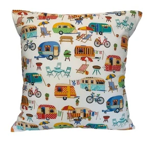 2 x 16" Caravan Camping Holiday Novelty Print Style Cushion Cover - Picture 1 of 3