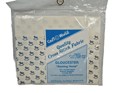 Blue Rocking Horse Border Aida Cloth   Cross Stitch Fabric 14 count Craft World - Image 1 of 4