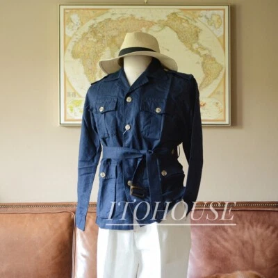 Abrigo Safari Clásico Hecho a Mano de Lino con Botones de Cuerno de Búfalo ITOHOUSE Foto 1 de 4