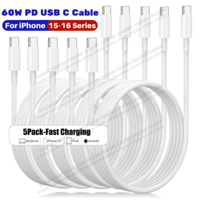 5X 60W USB-C to USB-C Fast Charger Cable Data Cord Lot For iPhone 16/15/Pro Max - image 1 of 4