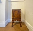 Antique Walnut Burr Bedside Cabinet Table With Elegant Carved Cabriolet Legs