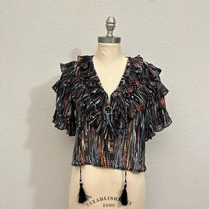 OPENING CEREMONY Marble Ruffle Cropped Blouse Tasseled in Multicolor Sz 2 W9580 - Picture 1 of 12
