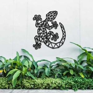 Rusty Metal Gecko Wall Decor, Geometric Lizard Garden Wall Sculpture, Metal Art - Picture 1 of 16