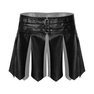 Men Faux Leather Gladiator Kilt Skirt Roman Apron Belt Costume Cosplay Halloween - Picture 1 of 21