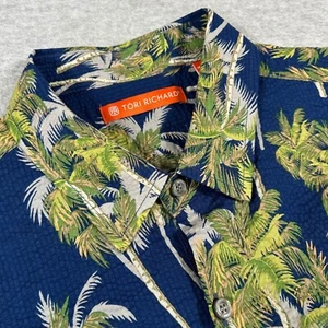 Tori Richard Hawaiian Shirt Mens M Blue Tropical Pal Tree Button Up Short Sleeve - Picture 1 of 8