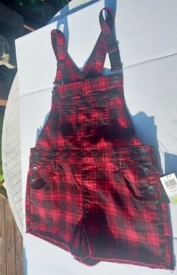 Hot Topic HT Mono Denim Pantalones Cortos Talla XL Pantalones Cortos Negro Rojo Cuadros  Foto 1 de 3