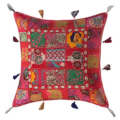 Patchwork Cushion Cover Cowrie Shell Boho Bohemian Pillow Cases For Home Decor - Image 1 of 4