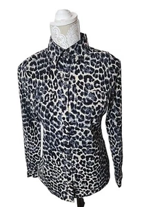 BCBGMaxAzria Black & Cream Animal Print Long Sleeve Button Down Blouse Top XS - Picture 1 of 8