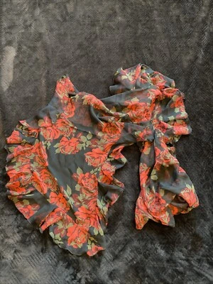 Bufanda 100 % seda roja negra borde largo transparente con volantes Foto 1 de 4