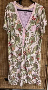 Nick & Nora Nightgown Sleepwear XXL Island Flower Monkeys Pjs Pocket Cotton Pink - Picture 1 of 4