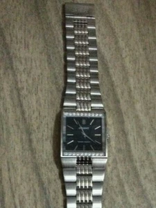ORIENT Men's Watch Crystal Silver Case Rectangle Black Dial Brand New Old Stock! - Picture 1 of 3