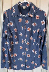 Duluth Trading Co Womens Med Blue Floral Long Sleeve Button Up Vented Shirt - Picture 1 of 5