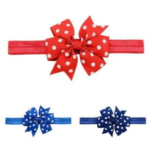 Patriotic Summer Polka Dot Bow Headband Red Royal Blue Navy - Picture 1 of 4