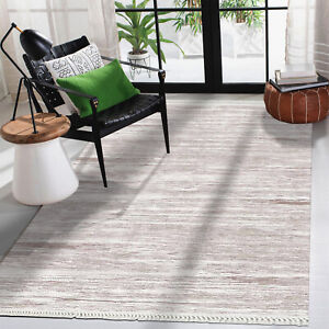 Pattern with stripes brown rug - living room kids & bedroom area non-slip carpet