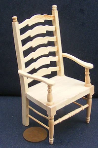 Poupées Maison Sculpteur Chaise Naturel Finition Bois Échelle Arrière 1:12 105 - Photo 1/8
