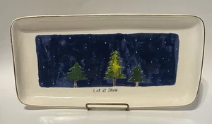 Rae Dunn LET IT SNOW Servierplatte Tablett Winter bemalt Pinien Schneehimmel - Bild 1 von 8