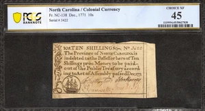1771 NORTH CAROLINA COLONIAL CURRENCY 10s SHILLINGS FR.NC-138 PCGS 45 CH XF (830 - Picture 1 of 2