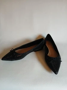 Damen-Flats INC schwarz Pinpoint Kristall Perlen Größe 8,5 M spitz zulaufend Schnur Schleife - Bild 1 von 16