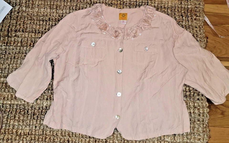 Chaqueta Ruby Rd Mujer 20W Rosa Melocotón Rosa Adornada Cuello Blazer Lino Faircore Foto 1 de 4