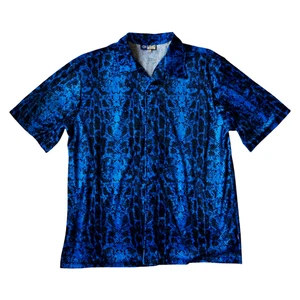 Vintage Snake Print Shirt Mens XL Blue Velvet Rave y2k 90s Club Wear Camp Velour - Picture 1 of 14