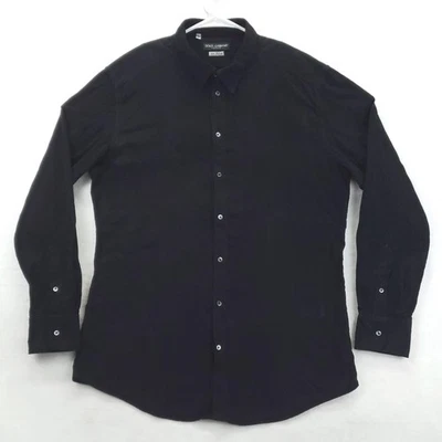 Dolce & Gabbana Shirt Mens 16.5 42 Black Sicilia Corduroy Button Up Made Italy - Image 1 of 4
