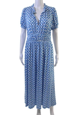 Boden Women Blue Floral V-Neck Maxi Shirt Dress Short Sleeve Size 6 - Image 1 of 4