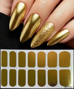 NAIL ART FULL GEL NAIL STICKER WRAPS PEEL AND STICK WEIHNACHTEN CHROM GOLD - Bild 1 von 1