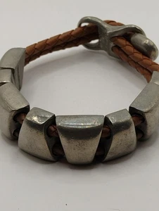 Vintage Designer L Leder und Metall Gliederarmband - Bild 1 von 3