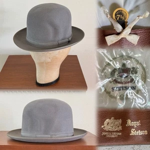 50er Jahre Royal Stetson grau gebundene Krempe 7 1/8 Fedora Hut Vintage 50s - Bild 1 von 24