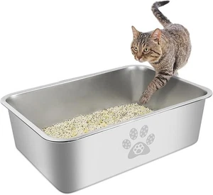 PTLOM Stainless Steel Cat Litter Tray, Large Metal XL - Picture 1 of 8