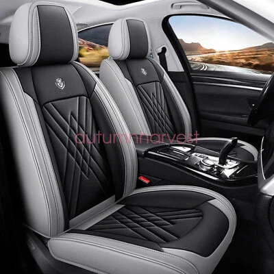 For Hyundai Sedan PU Leather Car 5-Seat Cover Front & Rear Cushion Black & Gray - Image 1 of 4