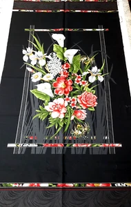 Magnificent Blooms 6780 Fabric Panel 24x44 Jackie Robinson Benartex Black Red - Picture 1 of 7