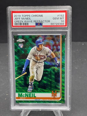2019 JEFF MCNEIL TOPPS CHROME GREEN WAVE REFRACTOR RC #152, SN 63/99 PSA 10 GEM - Image 1 of 2