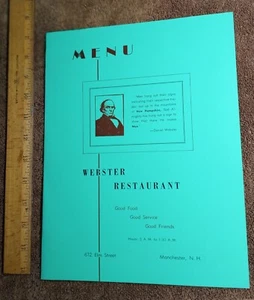 Vint 1940s-50s Menu Daniel Webster Restaurant 672 Elm St Manchester NH Ctr Of NH - Picture 1 of 5