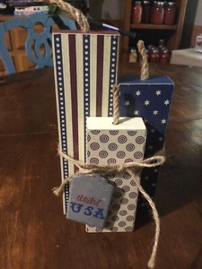 Patriotic Decor Tiered Tray 4th of July Firecrackers Independence Day USA Flag - Picture 1 of 10