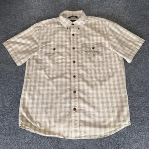 Carhartt Workwear Button Up Shirt Short Sleeve Loose Fit Tan Plaid Mens Medium - Picture 1 of 6
