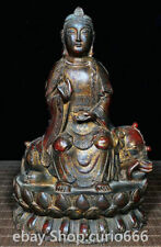 10" Old Tibetan Bronze Puxian Kwan-yin Guan Yin Goddess Ride Elephant Statue