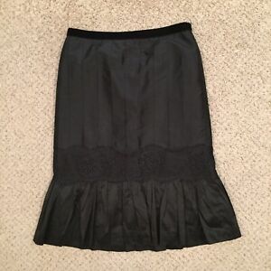 Loft Trumpet Skirt Size 6 Midi Lined Silk Black Striped Business