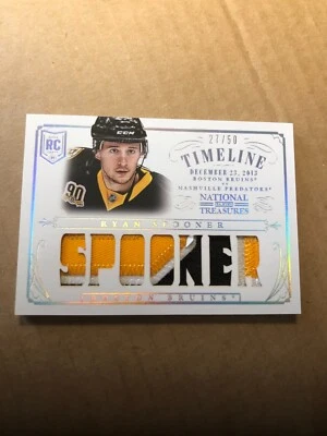13-14 National Treasures Rookie Timeline Jerseys Prime #RTRS1 Ryan Spooner 27/50 - Image 1 of 2
