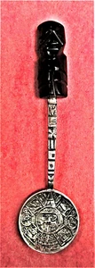 VINTAGE 50ER JAHRE STERLING - OBSIDIAN AZTEKEN KALENDER LÖFFEL - MEXIKO - Bild 1 von 6