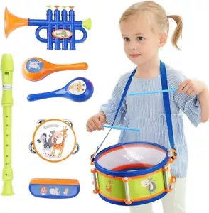 Toddler Musical Instruments Set - Drum, Trumpet, Percussion, Harmonica + More - Picture 1 of 6