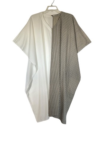 OFF WHITE Caftano ATBW bianco sporco a righe e pannelli solidi nuovo con etichette taglia large