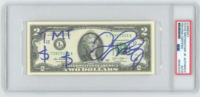FLOYD MAYWEATHER + "$ TMT $"  Signed $2 Two Dollar Bill US Currency PSA Auto - Image 1 of 2