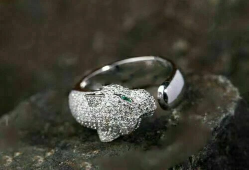 2.00 Ct Round Cut Simulated Green Emerald Engagement Ring 14k White Gold Finish - Image 1 of 4